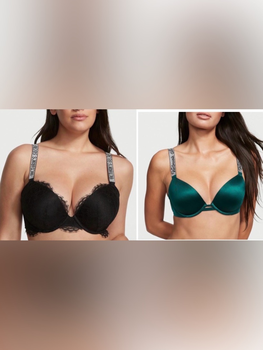 Victoria's Secret 2 Very Sexy Black Lace & Emerald Satin Demi Bras Size 38DD EUC
